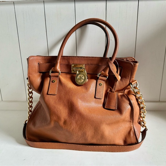 Michael Kors Hamilton Brown Leather Tote Bag - Picture 1 of 8